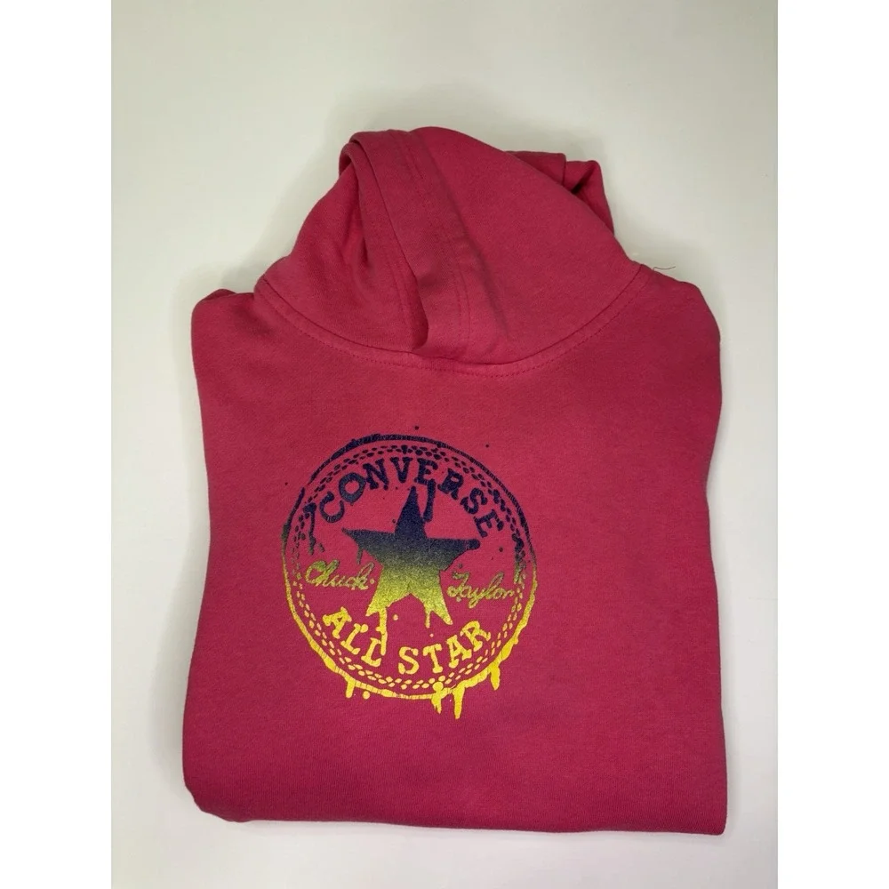 Converse Pullover Hoodie Youth XL Hot Pink Hooded Sweater Long Sleeve Graphic